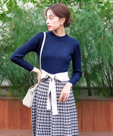 Tiaclasse 【洗える】千鳥柄ニットプリーツワンピース