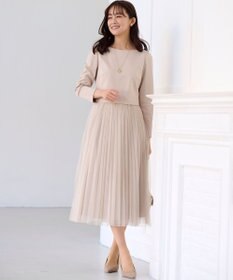 組曲 L 【WEB限定・KUMIKYOKU NAVY】ジャージーコンビ ギャザーチュール ワンピース