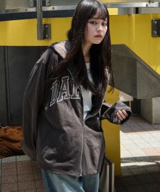 WEGO 【ユニセックス着用ITEM/MLサイズ展開】スラブチェックロゴジップパーカー