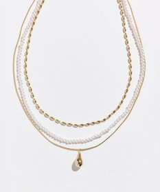 Phoebe パール×ドロップメタル3連ネックレス　ゴールド
