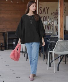 Tiaclasse 【洗える】ふくれジャガードバルーンスリーブチュニックブラウス