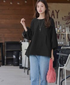 Tiaclasse 【洗える】ふくれジャガードバルーンスリーブチュニックブラウス