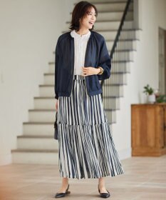 自由区 L 【接触冷感・洗える】ハンドワッシャープリーツストライプ スカート