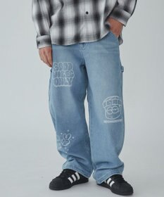 WEGO 【ウエスト紐で調整】イージーペインターグラフィックデニムパンツ