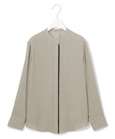 ICB L 【UVケア・速乾・洗える】BackSatinAmunzen バンドカラーブラウス