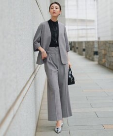 ICB ウール2WAYストレッチ サスペンダー付きワイドストレートパンツ