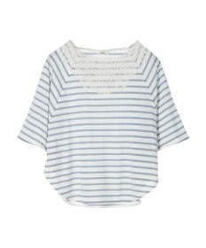 earth music&ecology 襟レースボーダーポンチョ