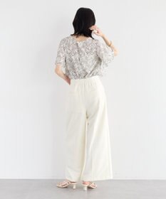 YECCA VECCA ラインフルーツ柄ラッフルブラウス