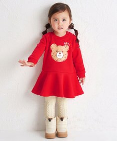 MIKI HOUSE HOT BISCUITS 【80-120cm】ビッグフェイスプリント 裏毛パイル素材 フレアワンピース