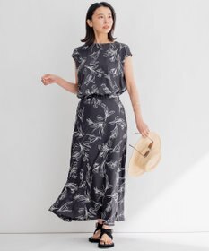 23区 【洗える】ラインフラワープリント フレンチスリーブ ブラウス