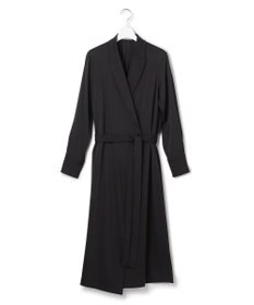 ICB L 【洗える】ストレッチダブルサテン テーラーカラー ラップワンピース