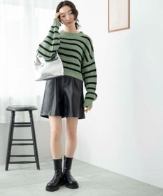 WEGO ボーダーショートニットプルオーバー