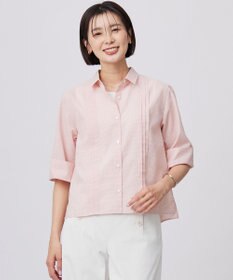 J.PRESS LADIES 【洗える】リネンminiチェック フロントピンタック シャツ