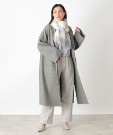 MOONBAT FURLA ウール混 超大判ラメ入りブロックチェックストールマフラー／幅70cm