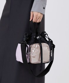 LeSportsac CONV DRAWSTRING CRSSBDY/ブラック/ローズゴールドシャイン/ピンク