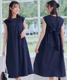 Tiaclasse L 【2WAY・洗える】ウエストリボンフレンチスリーブマキシワンピース