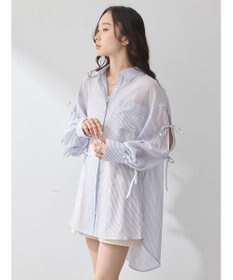 earth music&ecology 袖スリットリボンロングシャツ