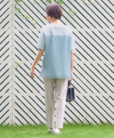 自由区 【洗える・XSサイズあり】シアーコンビバックプリーツ カットソー