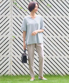 自由区 【洗える・XSサイズあり】シアーコンビバックプリーツ カットソー