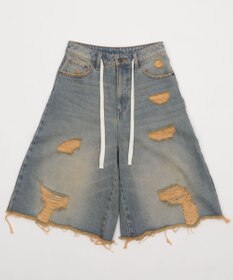 WEGO 【SMサイズ展開】ヴィンテージウォッシュダメージバギーハーフパンツ