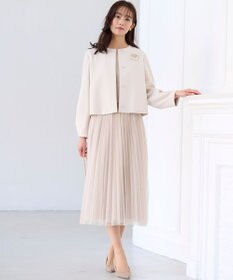 組曲 S 【WEB限定・KUMIKYOKU NAVY】ジャージーコンビ ギャザーチュール ワンピース