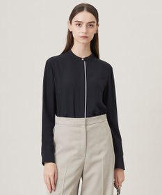 ICB L 【UVケア・速乾・洗える】BackSatinAmunzen バンドカラーブラウス