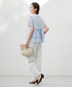 J.PRESS LADIES L 【洗える】ラインフラワープリント ワイドパンツ