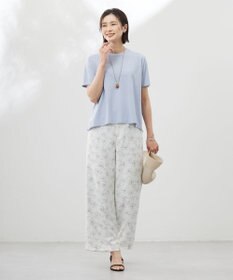 J.PRESS LADIES L 【洗える】ラインフラワープリント ワイドパンツ