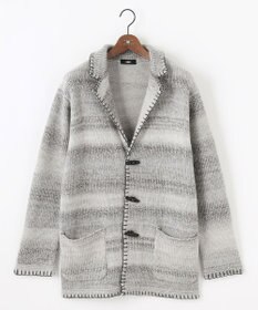 JOSEPH ABBOUD 【キングサイズ・インポート素材/アルパカブレンド/軽い】アルパカブレンドかすりボーダー ニット ジャケット