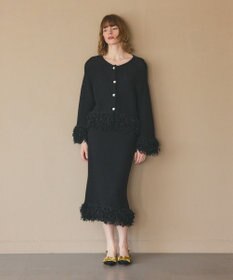 GRACE CONTINENTAL ラメフェザーフリンジカーディガン