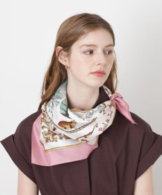 MOONBAT PAUL&JOE ACCESSOIRES(ポール & ジョー) シルクスカーフ 空 オーステルリッツ記念柱 ネコと毛糸 気球 65cm×65cm 手洗いOK