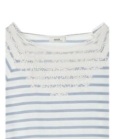 earth music&ecology 襟レースボーダーポンチョ