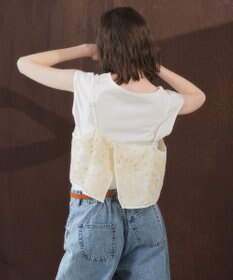 YECCA VECCA 【2点SET】刺繍メッシュキャミセットコットンTee