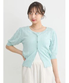 earth music&ecology リボン柄透かし編みニットカーディガン