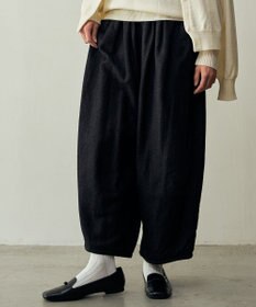 muuc 〈軽やかな尾州産リネンウール〉裾タックワイドパンツ  ロングシーズン 秋冬春 ウエストゴム有り ゆったりシルエット セットアップ可能  裏地有り