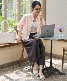 自由区 S 【ドラマ「明日はもっと いい日になる」着用】【接触冷感・吸水速乾・洗える】ナチュラルリネンクロップド丈 シャツ