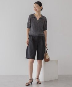 AMERICAN HOLIC 衿付きメッシュ編み半袖ニットプルオーバー