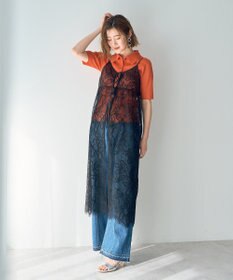 YECCA VECCA リーフ柄レースキャミワンピース