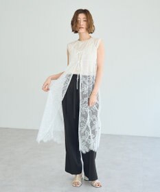 YECCA VECCA リーフ柄レースキャミワンピース