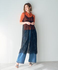 YECCA VECCA リーフ柄レースキャミワンピース