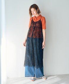 YECCA VECCA リーフ柄レースキャミワンピース