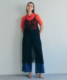 YECCA VECCA リーフ柄レースキャミワンピース