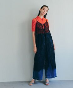 YECCA VECCA リーフ柄レースキャミワンピース