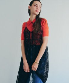 YECCA VECCA リーフ柄レースキャミワンピース