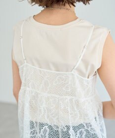 YECCA VECCA リーフ柄レースキャミワンピース