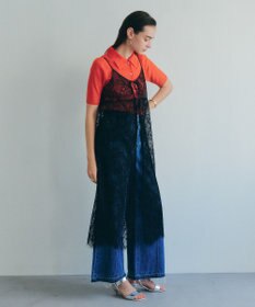 YECCA VECCA リーフ柄レースキャミワンピース