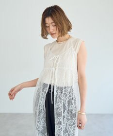 YECCA VECCA リーフ柄レースキャミワンピース