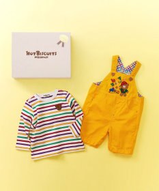 MIKI HOUSE HOT BISCUITS オーバーオール＆ボーダー長袖Tシャツギフトセット【BOX付き】