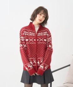 earth music&ecology ダブルzipノルディックカウチンニットカーディガン