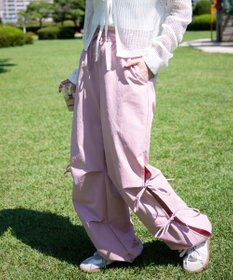 WEGO 【ウエストゴム】サイドリボンパラシュートパンツ
